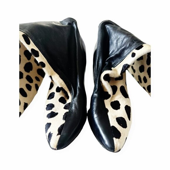Vintage Rare Herbert Levine Dalmatian‎ print Cow Fur with Black Leather boots - Picture 11 of 15
